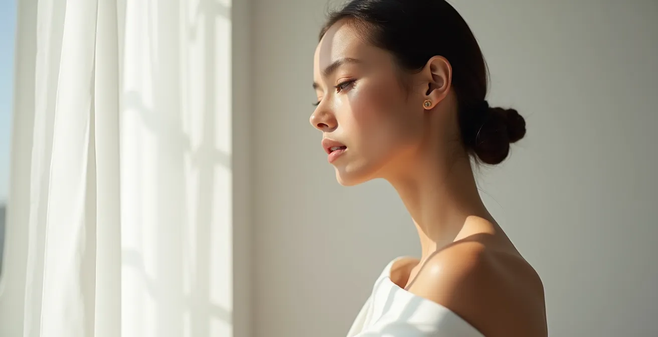 Vue latérale artistique montrant les différentes couches de peau du cou et leur fragilité