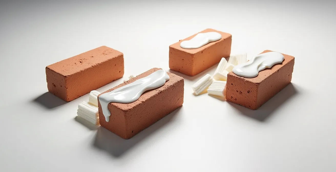 Représentation symbolique de briques et mortier illustrant la structure de la peau avec les céramides en ciment.