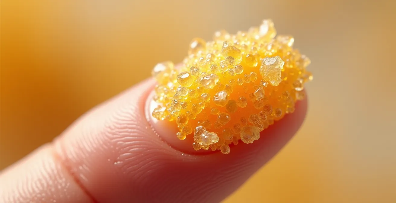 Gros plan sur un gommage naturel pour les lèvres avec cristaux de sucre et miel doré