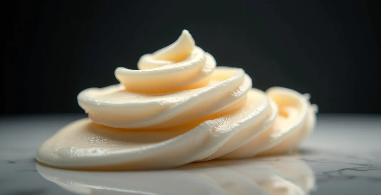 Abstrakte Darstellung von drei übereinander geschichteten kosmetischen Texturen, die die Sandwich-Methode symbolisieren.