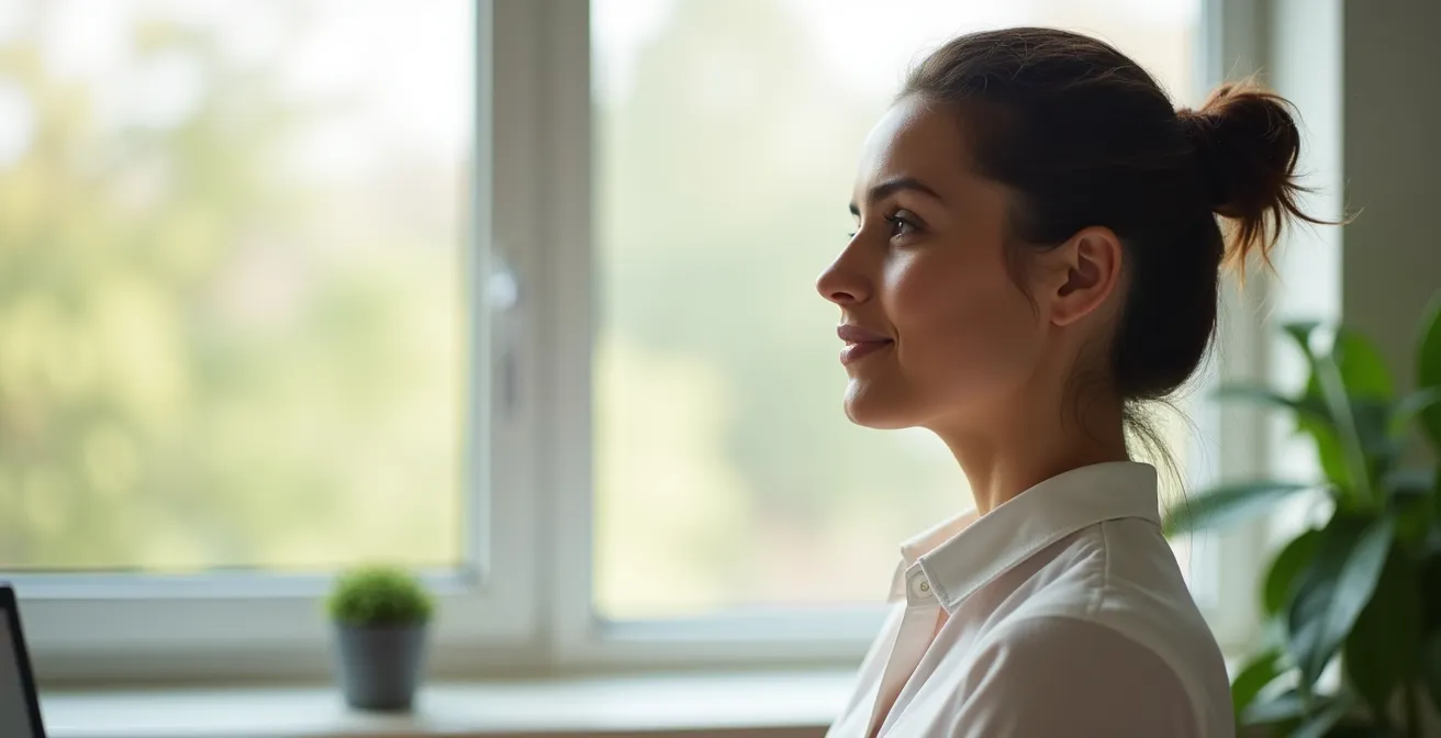 Profil montrant l'alignement postural correct pendant le yoga facial