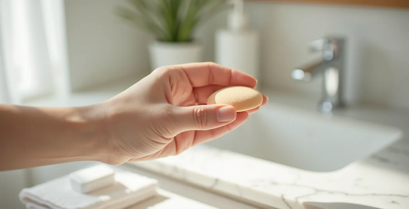 Application délicate de poudre translucide avec éponge humide sous l'œil